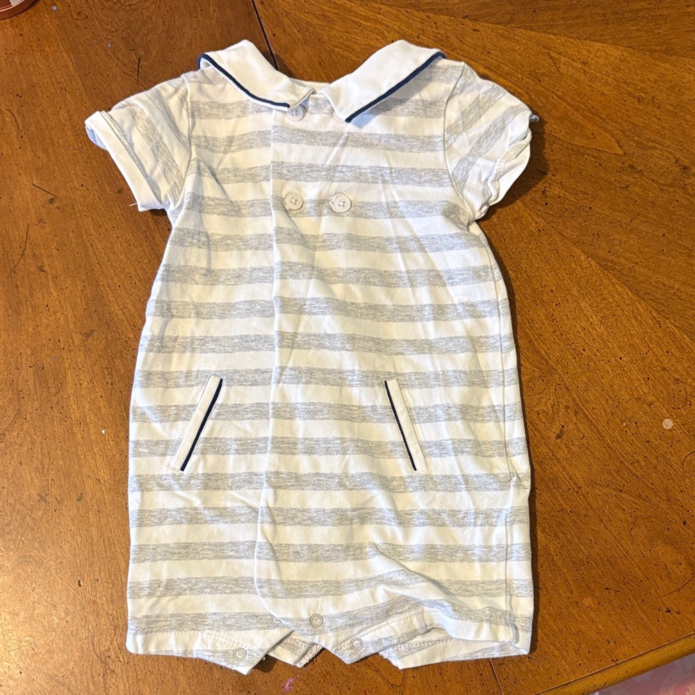 Mayoral White and Light Blue Striped Sailor Romper